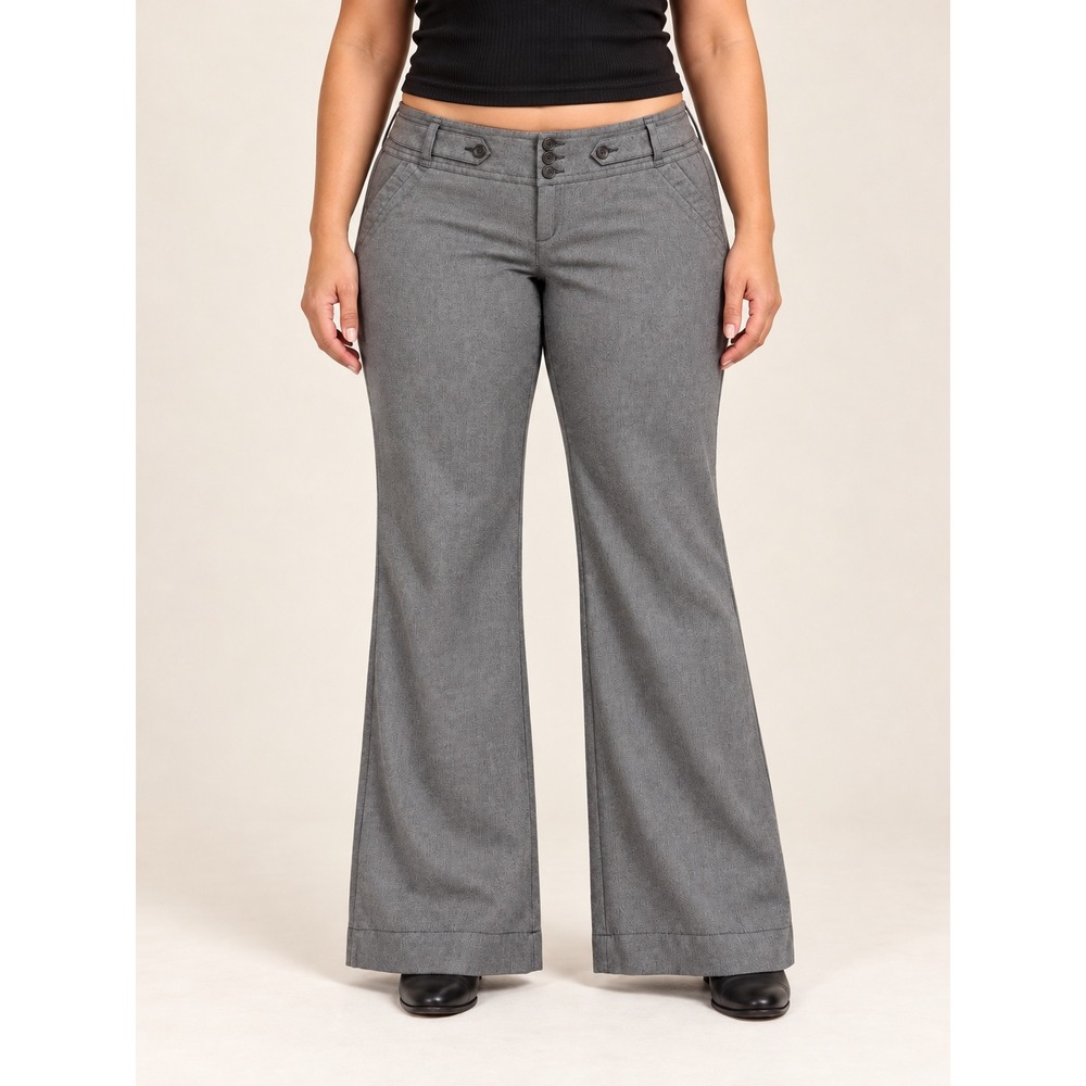 American Eagle Herringbone Wide Leg Trousers Women 14 Grey